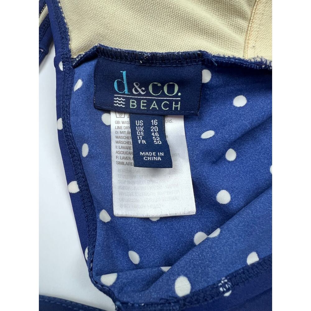 Denim & Co Swim Dress Ruched Flounce One Piece Blue Polka Dot Retro Rockabilly - Picture 7 of 8